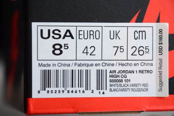 Air Jordan 1 Retro High Og Chicago Red 555088-101 - Image 6