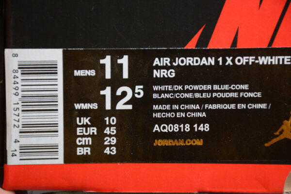 Off-White Air Jordan 1 Powder Blue Unc Aq0818-148 - Image 9