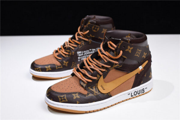 LV X Off-White X Air Jordan 1 Customs Mens Aq0818-202 - Image 2