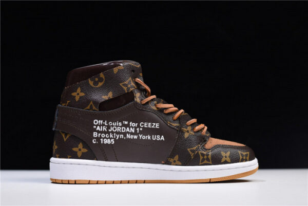 LV X Off-White X Air Jordan 1 Customs Mens Aq0818-202 - Image 5