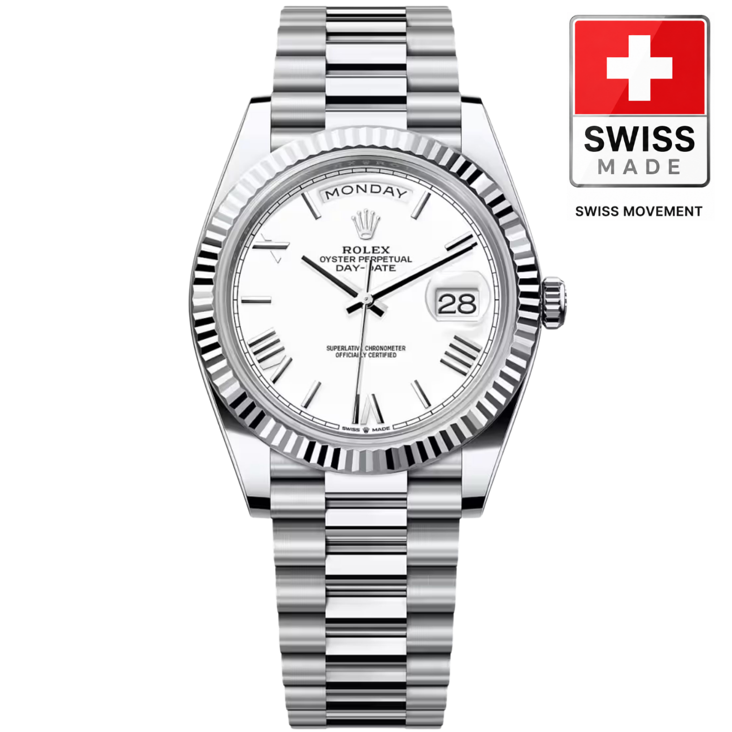 [Superclone] Rolex Day-Date 40mm White Dial Fluted Bezel President 228236