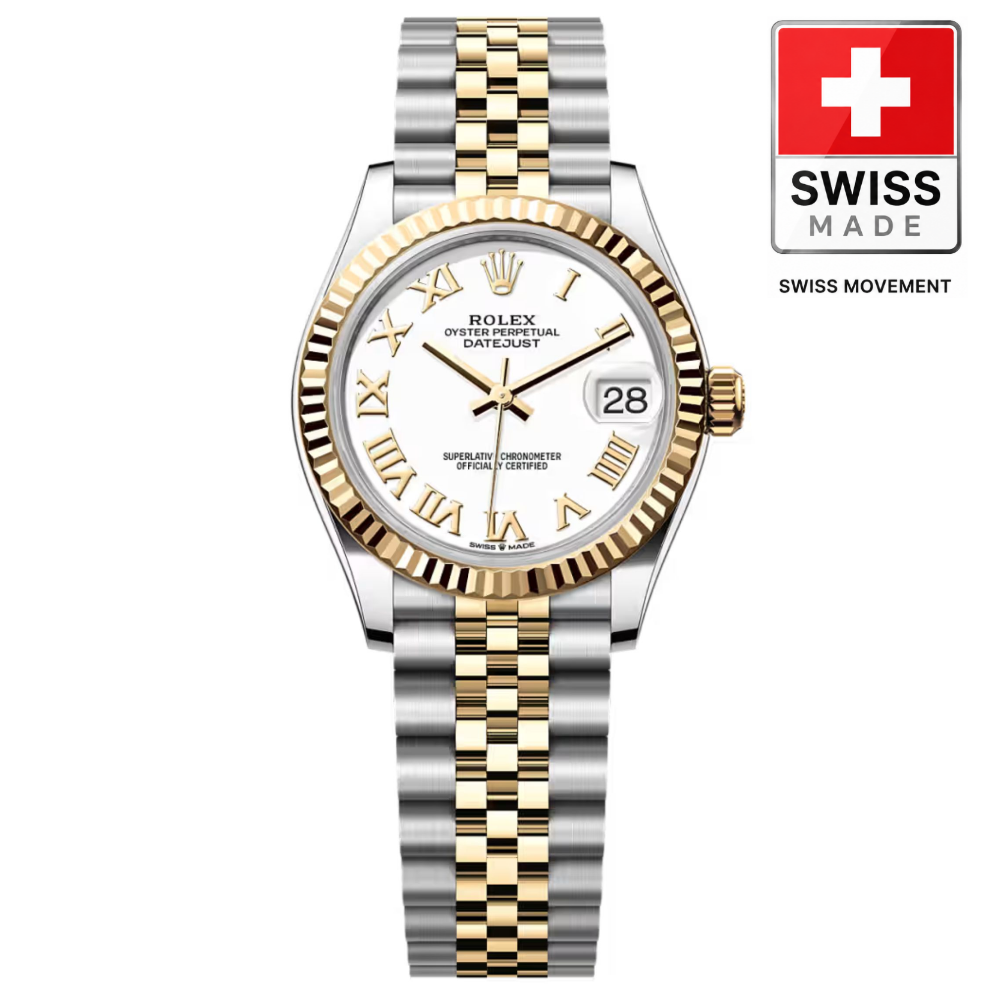 [Superclone] Rolex Datejust 31 mm White Dial Fluted Oyster And Yellow Gold 278273